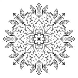 Coloring mandala leaves and flowers