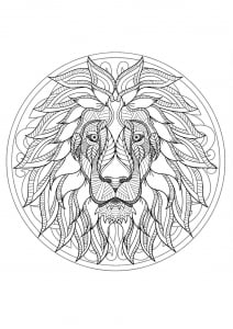 Mandala with original Lion head and geometric patterns (Coloring Page)