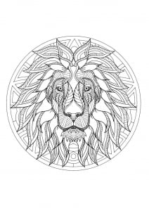 Coloring mandala lion head 3