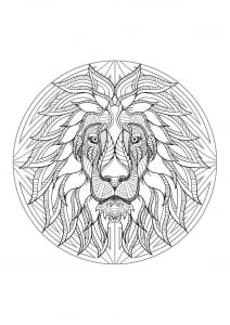 Mandala and lion head (Coloring Page)