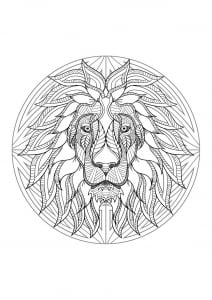 Coloring mandala lion head 4