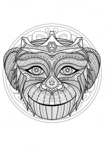 Mandala with gorgeous Monkey head and geometric patterns (Coloring Page)