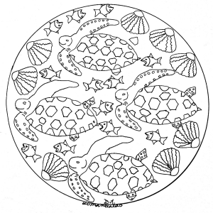 Fishes in the sea (Mandalas Coloring Page)