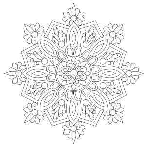 Pretty mandala, half-abstract, half-vegetal (Coloring Page)