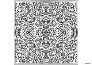 Flower Mandalas and Geometry (Coloring Page)