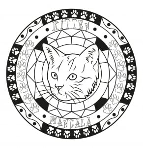 Mandala coloring page on the cat's theme
