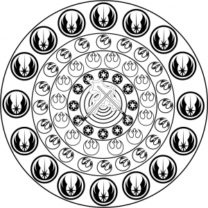 Color this Mandala inspired by Star Wars featuring the logo of the alliances in the movie (Coloring Page)