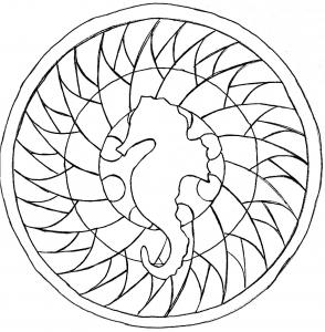 Coloring page adult sea horse mandala