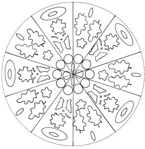 Circular mandala with clouds and rings