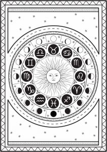 Astrological signs and moon cycle (Mandalas Coloring Page)