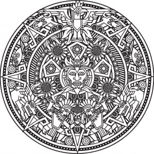 Coloring page mandala inca or maya god to color by bigredlynx