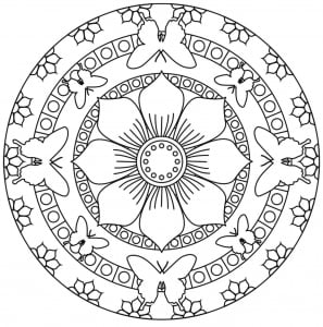 Butterflies and Flowers (Mandalas Coloring Page)