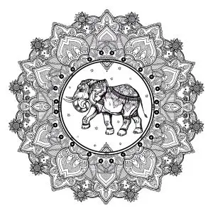 Ornamented elephant at the heart of the mandala