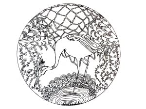 Coloring page mandala heron