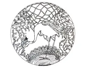 Heron at the center of an ornamental circle