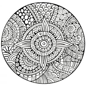 Star with strange patterns and thick lines (Mandalas Coloring Page)