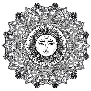 Personified sun in a floral mandala