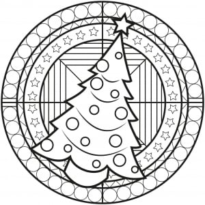 Chrstmas Mandala with a Christmas Tree (Coloring Page)