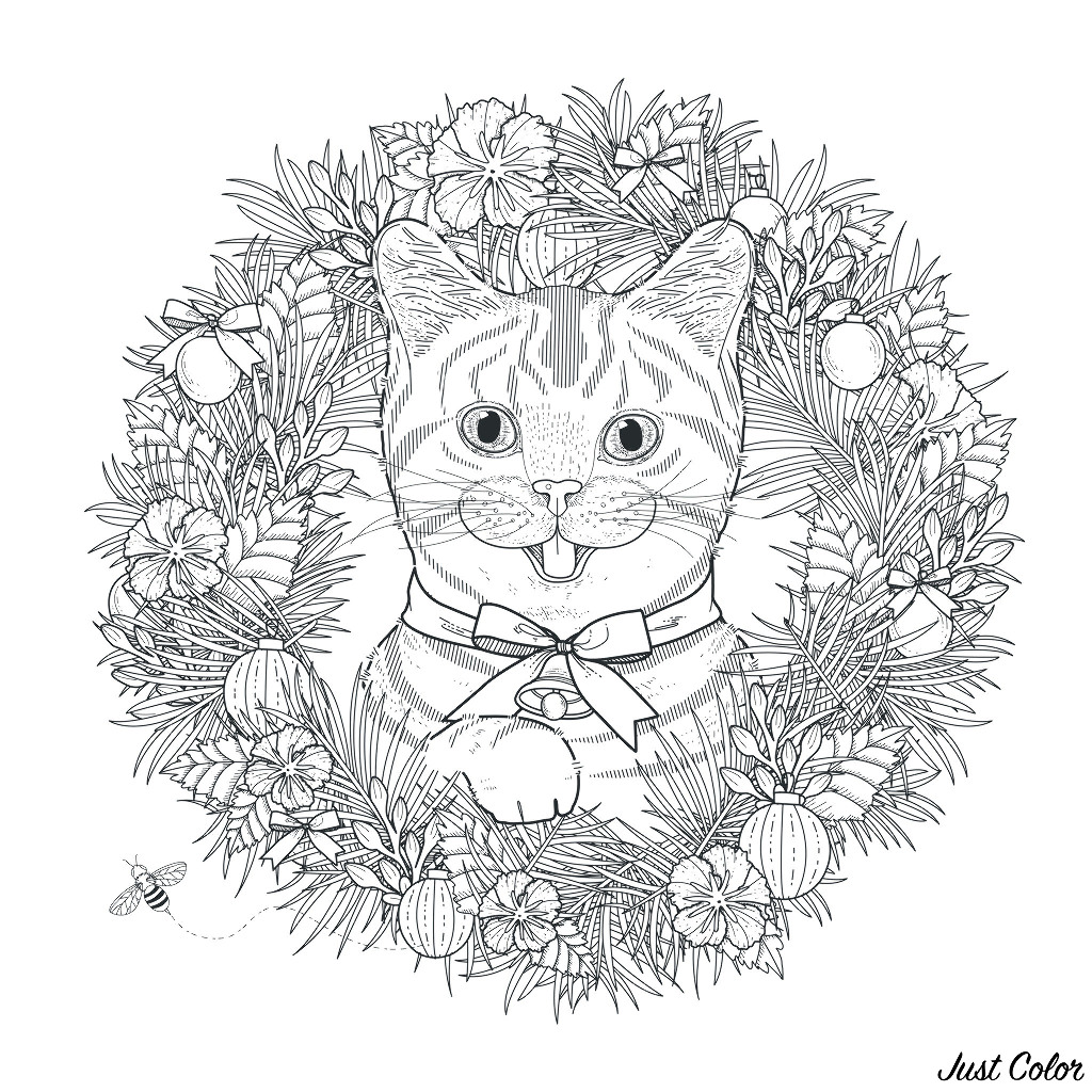 Adorable kitty coloring page in exquisite style