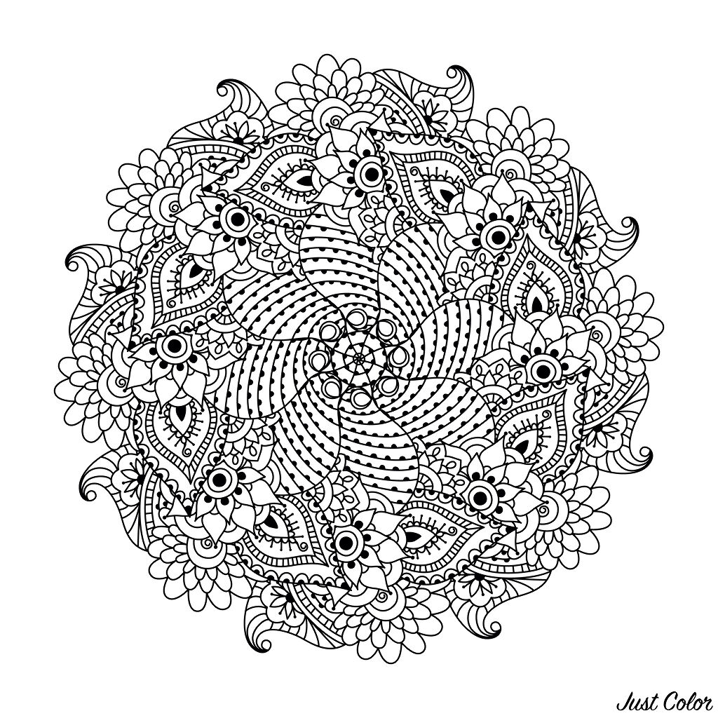 Mandala with Flowers and Leaves