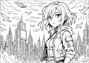 Cyberpunk heroine under neon lights