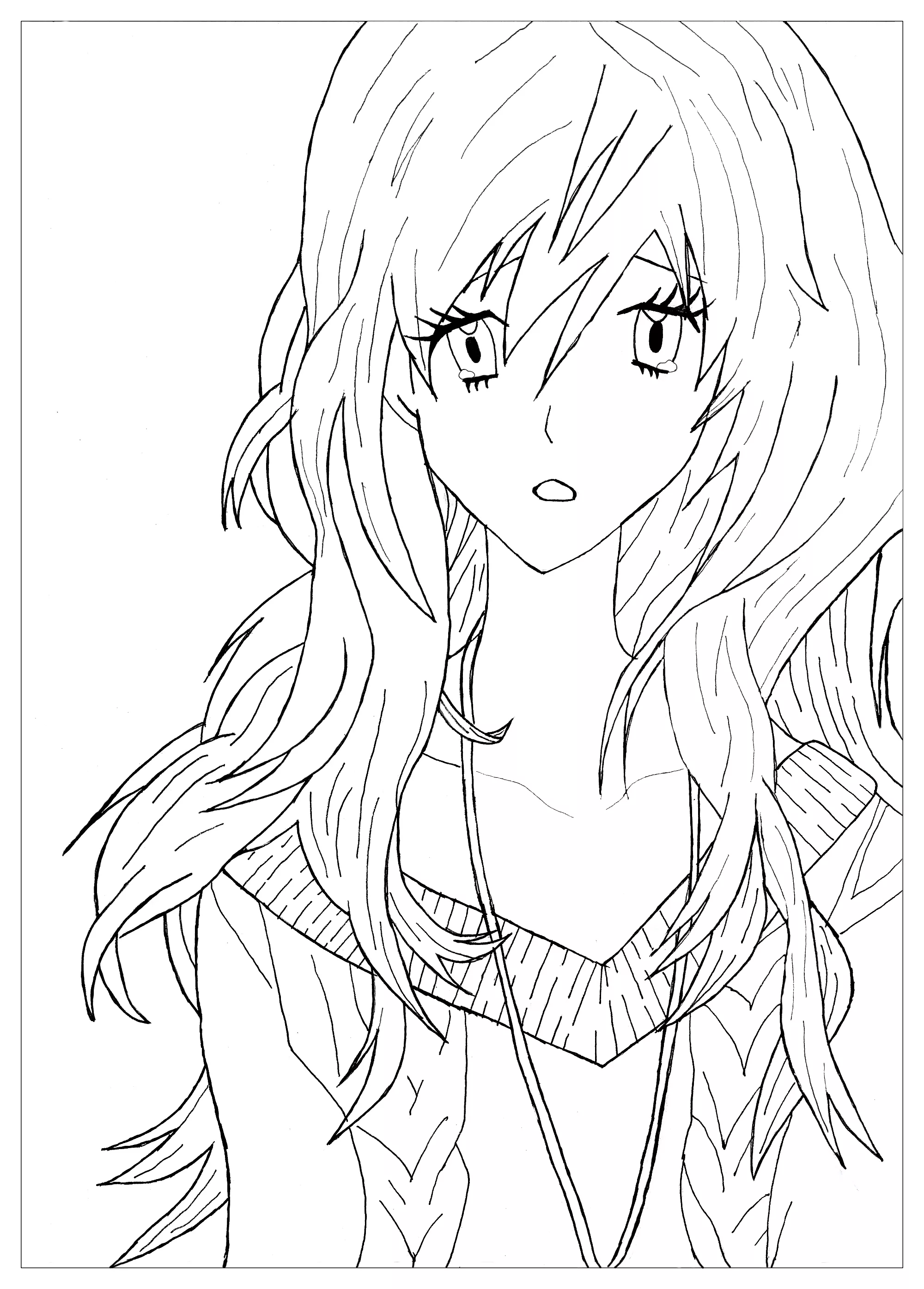 Manga sad girl (Printable Manga / Anime Coloring Page for adults)