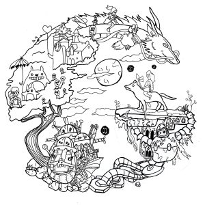 Coloring a reproduction of a Studio Ghibli fanart. (Manga / Anime Coloring Page)