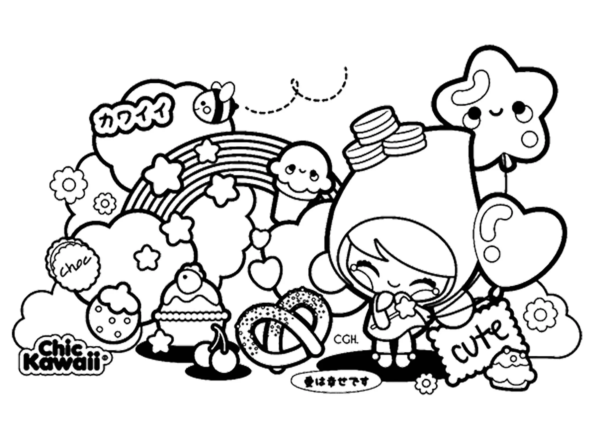 Chic kawaii (Printable Manga / Anime Coloring Page for adults)