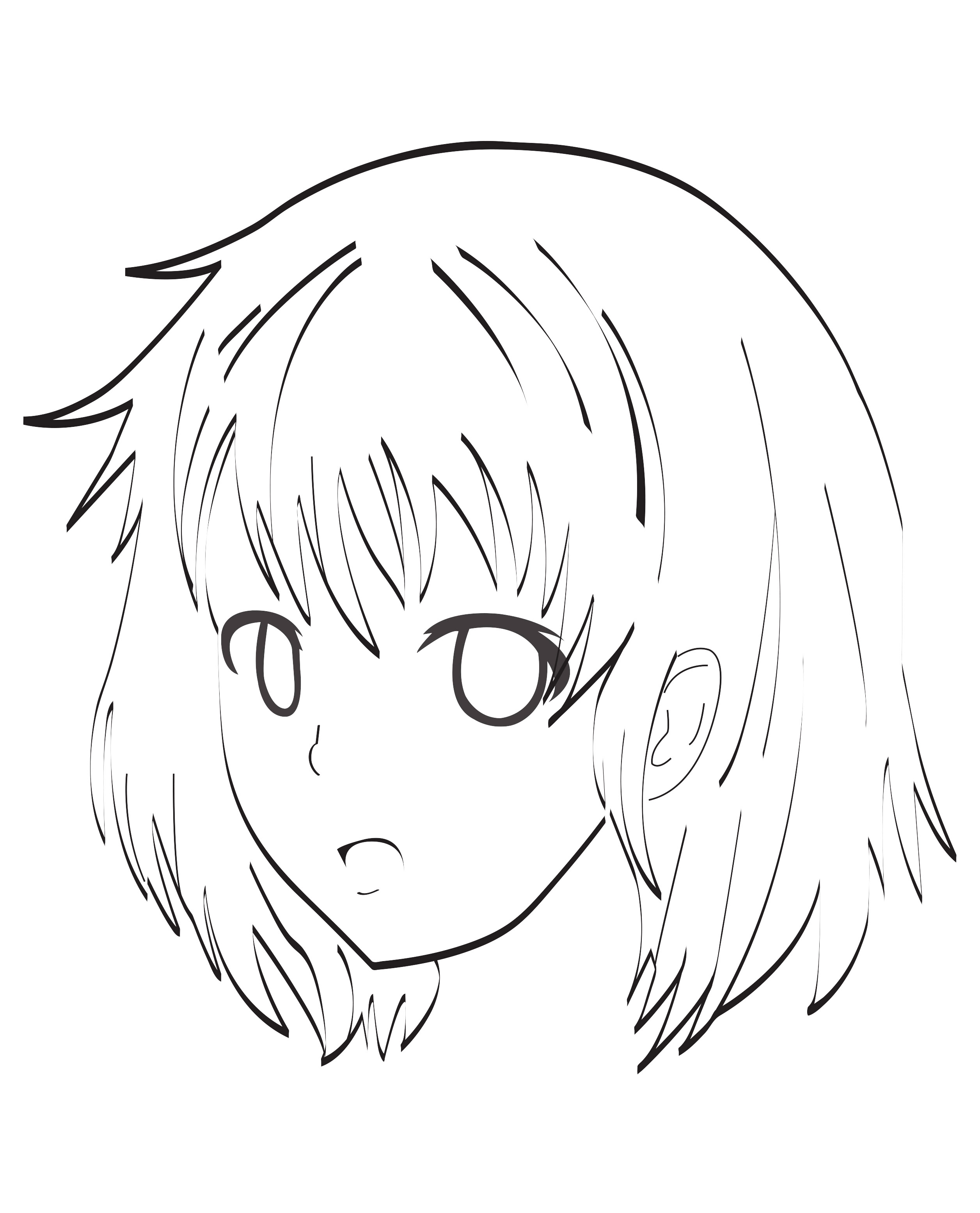 A very simple coloring page of a Manga female character face, Artist : Celine