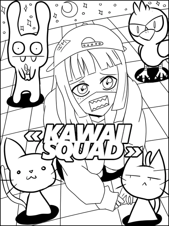 Kawaii squad (Printable Manga / Anime Coloring Page for adults)