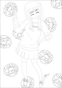 Coloring page adult sweet donuts girl