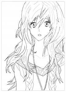 Coloring page manga sad girl