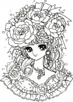 Elegant Manga / Kawaii girl, with a beautiful flowered headdress (Manga / Anime Coloring Page)