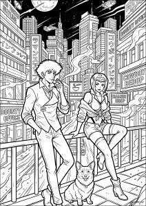 A couple in a futuristic Japanese city