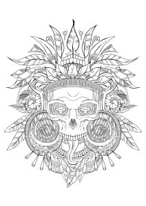 Coloring aztec skull black white