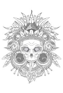 Coloring aztec skull shades of grey