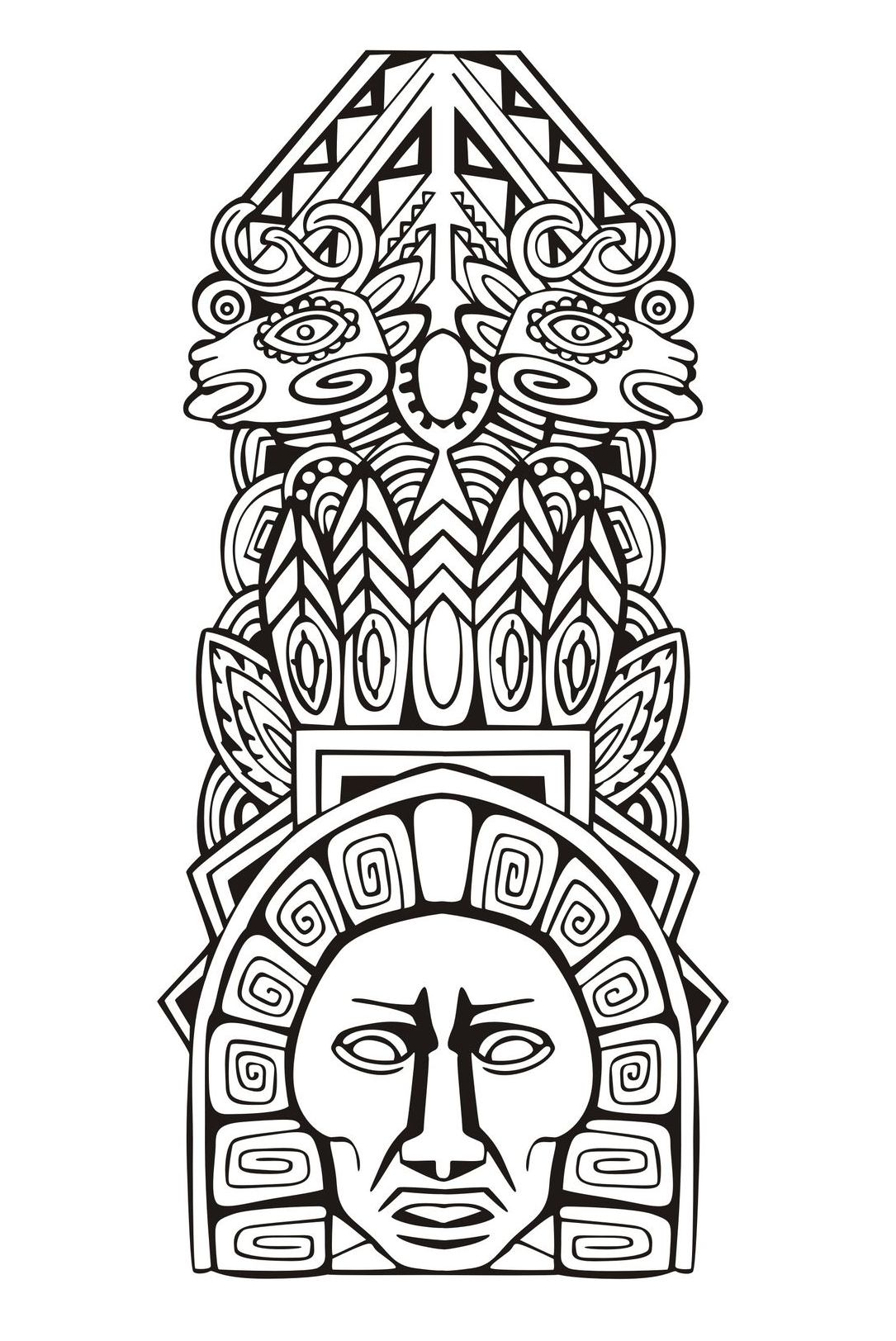 coloring aztec inca mayan totem incas mayans aztecs adult inspiration masks printable maya coloriage adults inspired culture drawing mask temple