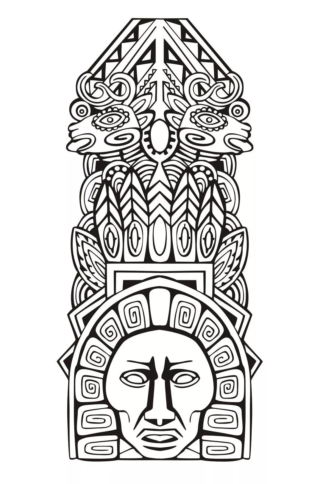Totem inspiration inca mayan aztec - 5 (Printable Mayan & Inca Coloring Page for adults)