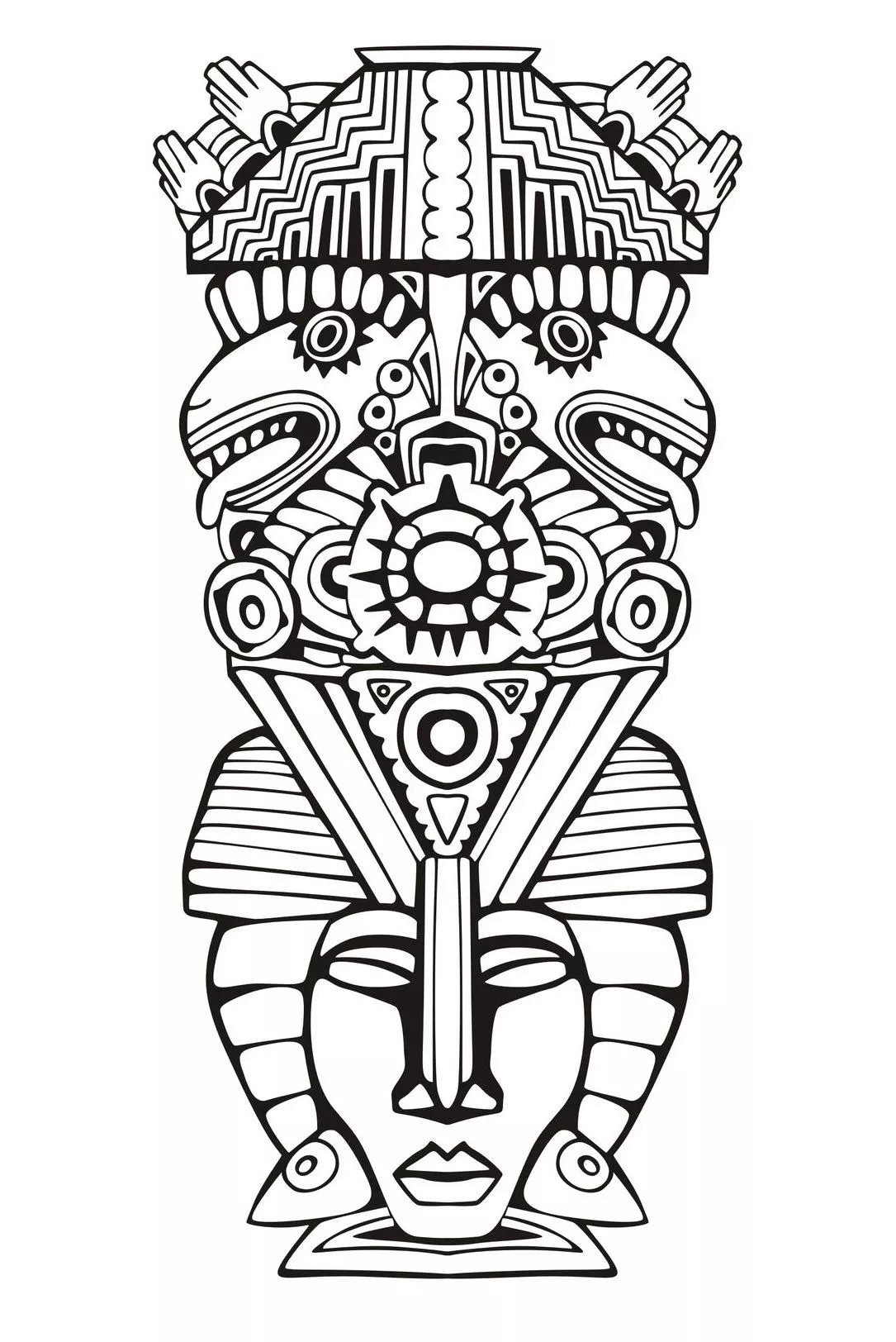 Totem inspiration inca mayan aztec - 6 (Printable Mayan & Inca Coloring Page for adults)