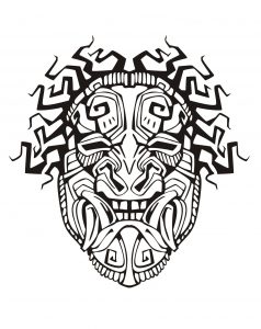 Coloring adult mask inspiration inca mayan aztec 1