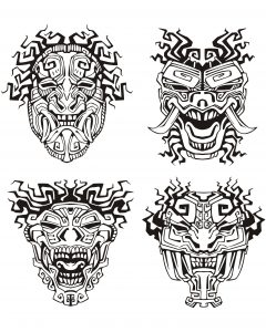 Coloring adult mask inspiration inca mayan aztec