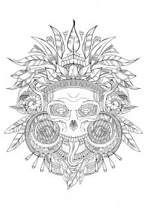 Coloring aztec skull black white