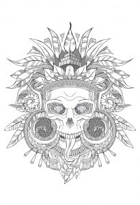Coloring aztec skull shades of grey