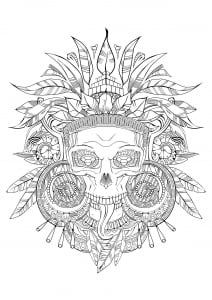 coloring-aztec-skull-black-white