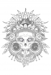 Coloring aztec skull shades of grey