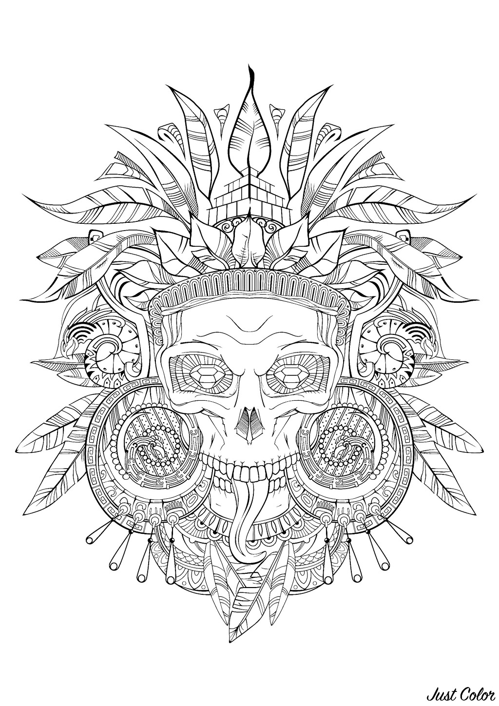 Incredible Aztec skull - black and white