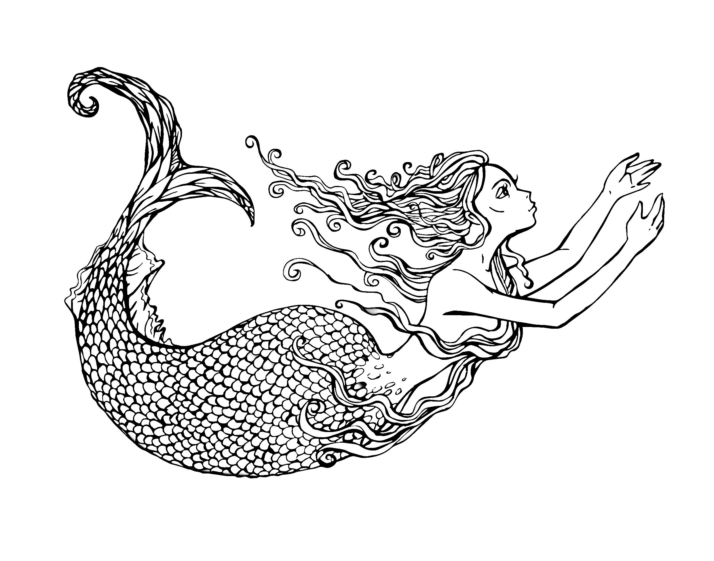 Swimming mermaid, exclusive coloring page, by Lian2011