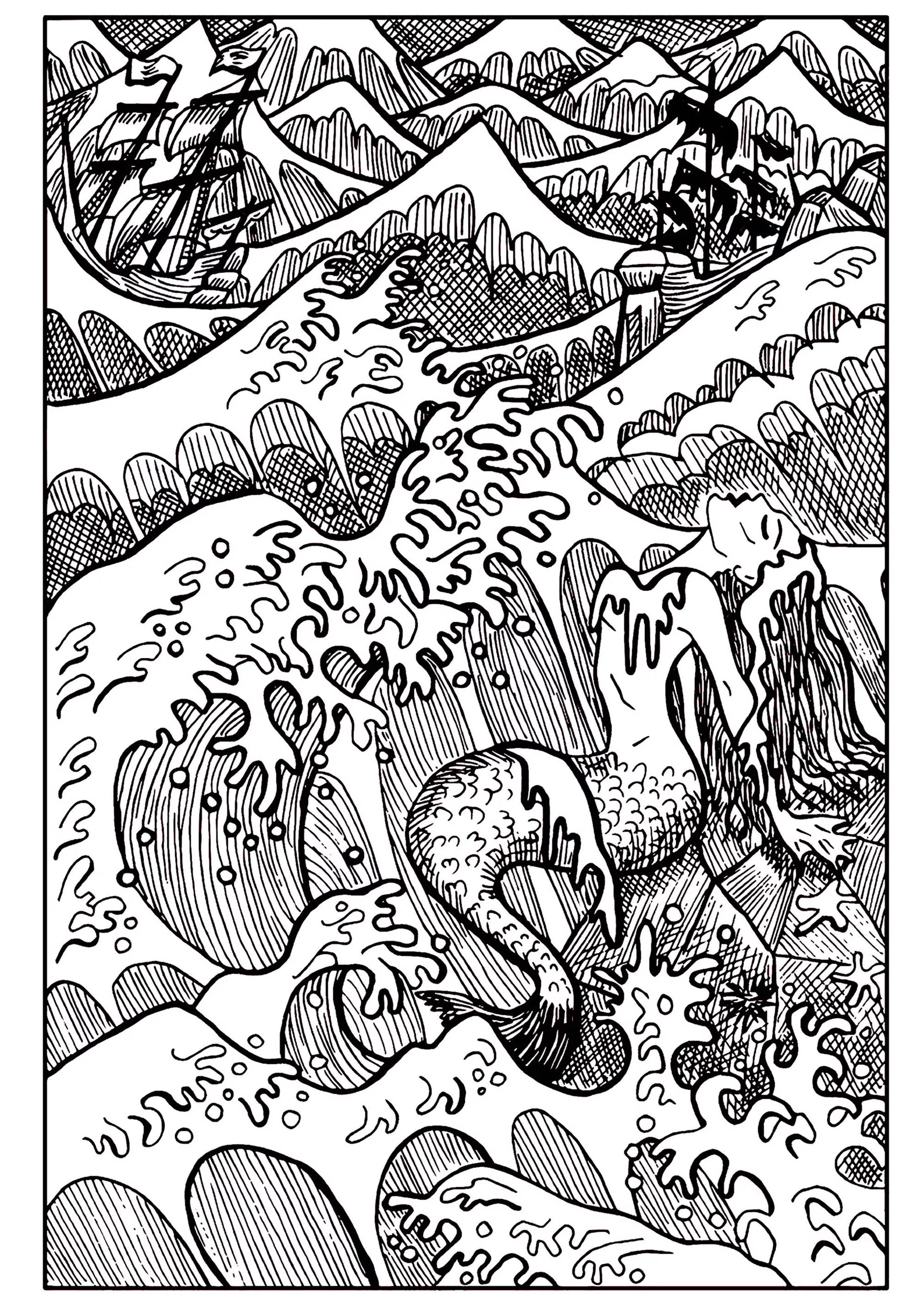 Mermaid in the sea (Printable Coloring Page for adults)