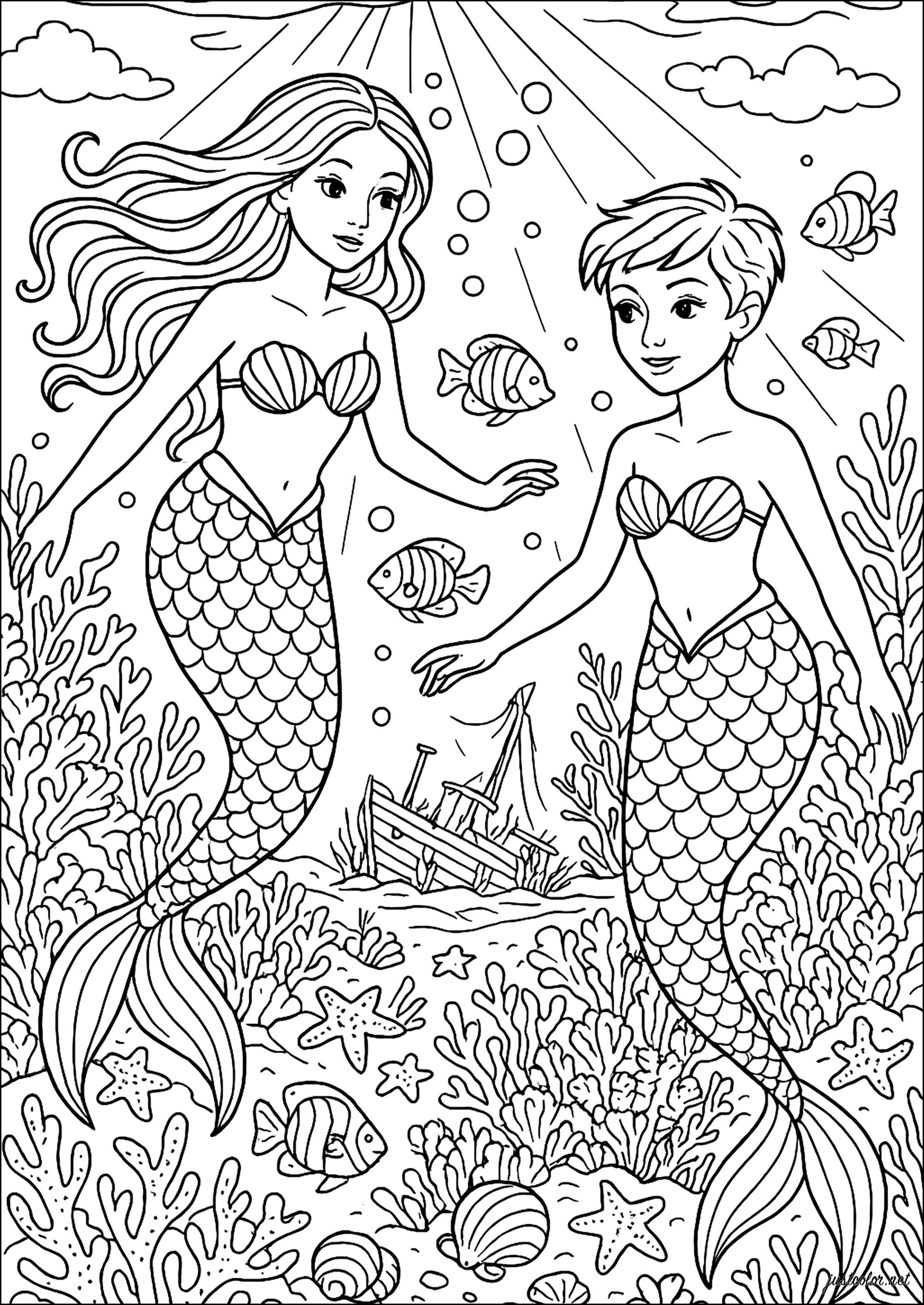 Siren Kingdom (Printable Mermaid Coloring Page for adults)