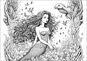 Elegant mermaid in her marine world